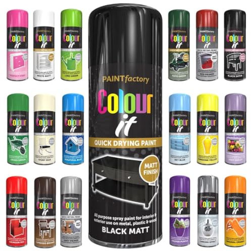 PF Matt Black Spray Paint 400ML – All-Purpose Finish for Plastic, Metal and Wood, DIY Colour It Can