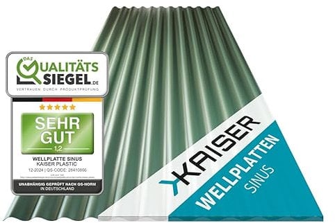 KAISER plastic® Wellplatten grün | Wellplatten Dach, Welldach Kunststoff | Dachplatten wetterfest | Überdachung | Sinus 76/18 – 90 x 117 cm | 1 Stk.