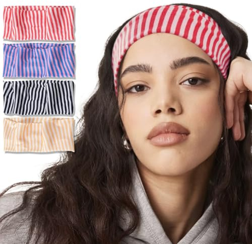 4PACK Stretchy Striped Headband For Women Elastic Wide Hairbands For Yoga Hair Wraps Bohemian Hair Accessories