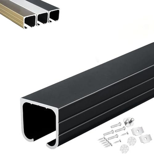 Kit herraje puerta corredera Riel de aluminio para puertas corredizas bypass (montaje en techo), Kit profesional con 8 ruedas, guía de piso y tornillos, Sistema de riel caja universal para riel simple
