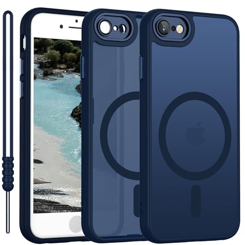 für iPhone SE 2022 2020 (SE 2/3) Hülle kompatibel mit MagSafe, Hanyhülle für iPhone 8 7 Magnetisch Dünn Matte Touch Kameraschutz, Anti-Gelb rutschfest Kratzfest Schutz Stoßfest Hülle Dunkel Blau