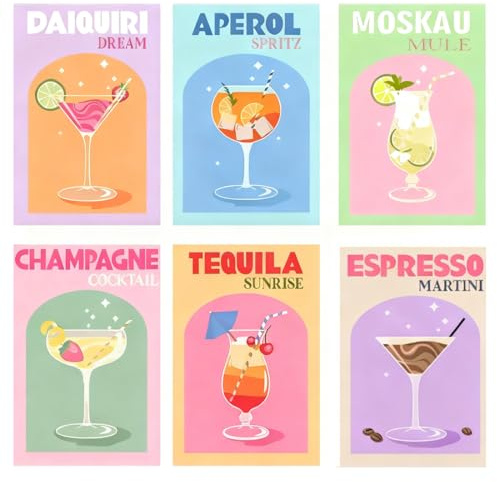 YUVKIN 6 Toiles Peinture par Numéros Adulte DIY Verre à Cocktail avec Pinceaux et Peintures Acryliques Tableaux à l'Huile Faits Main sur Toile pour Décoration Intérieure Sans Cadre (20x30cm)