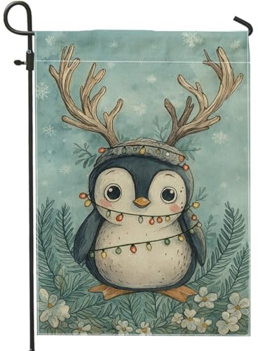 Pinguin-Gartenflagge, Weihnachtsbeleuchtung, Weihnachtsbeleuchtung, Weihnachtsbeleuchtung, doppelseitig, Jute, kleine Gartenflagge für den Außenbereich, Rasen, Veranda, Terrasse, Eingang, 30,5 x 45,7