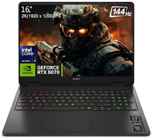 HP OMEN 16 Gaming Laptop, Intel Core Ultra 9 285H(>i9-14900), GeForce RTX 5070, 16 144Hz IPS Copilot AI PC, 32GB DDR5 RAM, 2TB SSD, Backlit Keyboard, Windows 11 Pro Laptop Computer