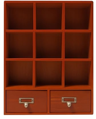YlluySmn Holz Schublade Organizer,Holzregal Setzkasten,Standregal Würfelregal 9 Fächer 2 Schubladen,Dreieck-Hängeringe,für im Wohnzimmer, im Arbeitszimmer, Schlafzimmer