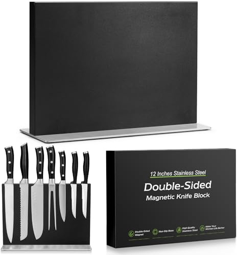 ENOKING Magnetic Knife Block Without Knives, Double-Sided Magnetic Knife Holder, Stainless Steel Magnetic Knife Stand for Cutlery, Safe & Space-Saving Knife Storage (12 in Black)