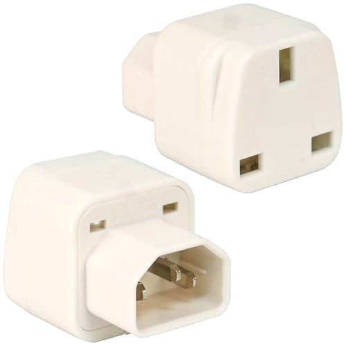 2 Pcs IEC to UK Socket, C14 to UK Adapter, 250V 10A IEC60320 C14 Male to UK Female Adaptor, PDU UPS Server Power Plug Converter, Universal Travel IEC Plug, White