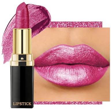 Rouge a Levre Métallique Scintillant, Rouge à Lèvres Rose Pâle Hydratant | Très Pigmenté 3D Baume a Levre Pailleté, Longue Tenue et Waterproof, Texture Lisse et Crémeuse, Vegan Maquillage Femme