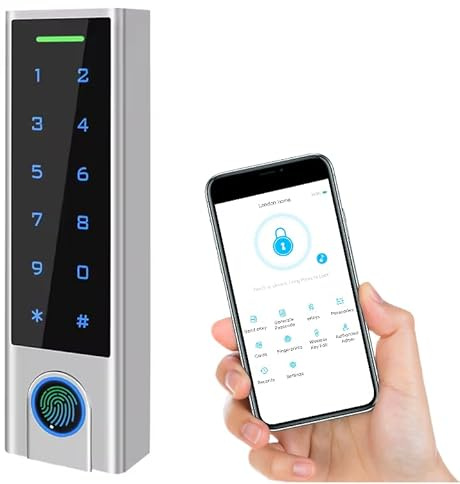 Kraslaw Wasserdichter TTLock Zutrittscontroller IP66 mit Fingerabdruck, PIN & RFID 125kHz/13,56MHz – Bluetooth Türöffner für Elektroschloss, Außenbereich