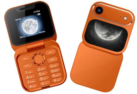 Tosuny Mini Teléfono con Tapa Desbloqueado, Teléfono con Tapa Pequeño 2G para Personas Mayores, Teléfonos Móviles con Pantalla de 1,77 Pulgadas, Altavoz, Ranura para SIM Dual, (Orange)