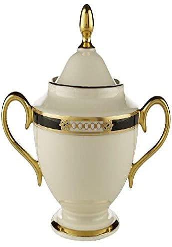 Lenox Hancock - Azucarero con tapa de porcelana fina con banda dorada