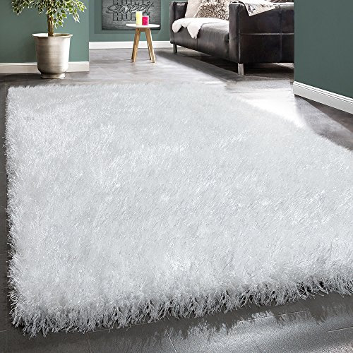 Paco Home Hochflor Teppich Wohnzimmer Schlafzimmer Shaggy Einfarbig Flauschig Modern, Grösse:120x170 cm