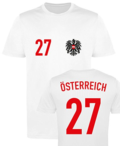 WM EM Trikot - ÖSTERREICH 27 - Herren T-Shirt - Weiss/Rot-Schwarz Gr. S