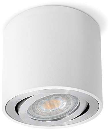 SSC-LUXon CELI-2W Spot rund weiß schwenkbar mit LED Birne GU10 5W 3 Lichtfarben LumiFLEX 230V – Deckenspot LED Aufbau Innen