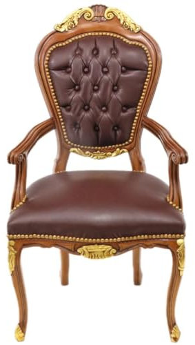 Casa Padrino Luxus Barock Mahagoni Stuhl mit Armlehnen - Luxus Schreibtisch Stuhl