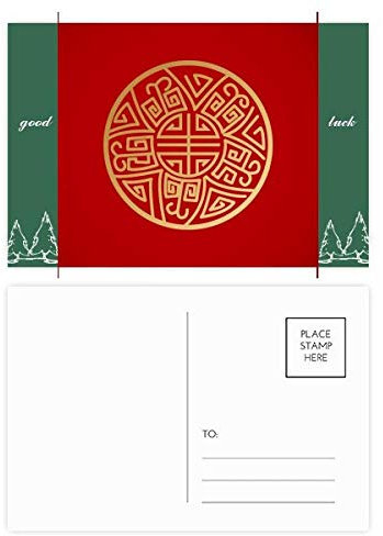 Lot de 20 cartes postales rondes en porcelaine Motif porte-bonheur Doré