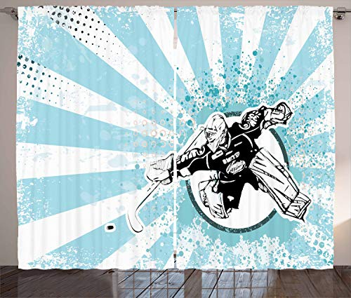 ABAKUHAUS Eishockey Rustikaler Vorhang, Retro Grunge-Torwart, Wohnzimmer Universalband Gardinen mit Schlaufen und Haken, 280 x 225 cm, Schwarz Weiß