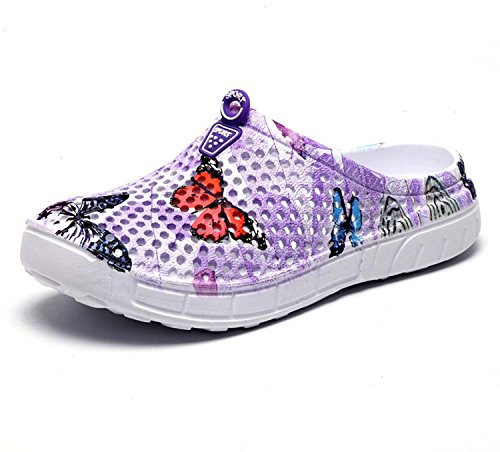 Sabots Mules Chaussures Respirant Fermé Chaussures de Jardin D'Été Amants Pantoufles Plage Sandales Hommes Femmes Piscine Sandales Chaussons Pourpre Papillon 37