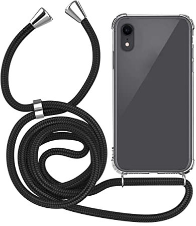 MyGadget Strap Case for Apple iPhone XR - Crossbody Phone Cover - TPU Silicone Case with Neck Holder - Cord Lanyard Carrier with Rope in Black