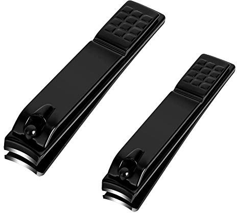 Nail Clippers Set, Sharp Stainless Steel Fingernail Clipper & Toenail Clippers, Black Nail Cutter, Large and Small 2 Piece Set.