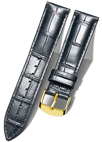 BINLUN Leder-Uhrenarmband 10mm-24mm Krokodilmuster Schnellverschluss Ersatz Kalbsleder Armbänder für Smartwatch Herren & Damen 13 Größen Silber/Gold/Roségold Schnalle (Gold Schnalle,schwarz,21mm)