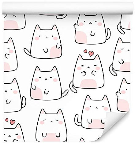 Muralo Tapete 10m Rolle Vlies Tapete Tiere Natur Katzen Bunt Kugeln Punkte Vliestapete 1000 x 53cm Wand Tapete Wohnzimmer Kinderzimmer Moderne Wanddeko Wand Dekoration