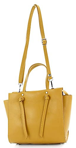 modamoda de T219 Damen Leder Henkeltasche Handtasche Schultertasche handmade in Italy, Farbe:Senfgelb