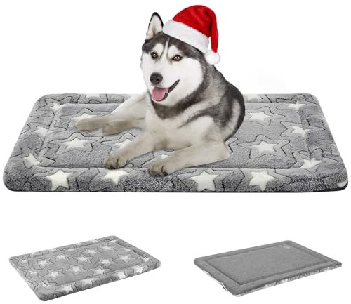 EMPSIGN Hundebett Grosse Hunde,Waschbar Hundekissen (kühl und warm), Hundematte aus hochdichtem Schaumstoff für Käfige, grau, 92x61x2.8cm