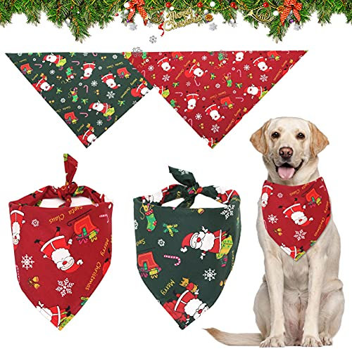 Weihnachten Hund Halstuch, Haustier Bandana Schal Dreieck Lätzchen Rot Grün Kopftücher für Weihnachts Haustier Kostüm Zubehör, Hundehalstuch Bandanas für Kleine Mittelgroße Welpen Katzen, 2 Stück