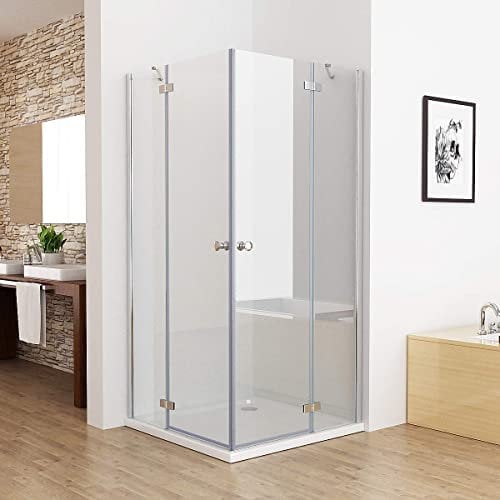 MIQU 90x90x 195 cm Duschkabine Eckeinstieg Duschabtrennung Duschtür Drehtür Echtglas ESG Glas mit Duschwanne