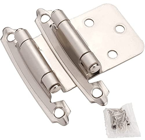 DecoBasics Brushed Nickel Contemporary Cabinet Hinges (5 Pair - 10 Pcs) - 1/2 Variable Overlay - Self Closing with Soft Close & Silicon Bumpers