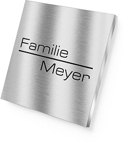 Placa de nombre grabada de acero inoxidable con grabado – Placa para buzón con nombre para la puerta de casa – autoadhesiva o agujeros taladrados – Placa para puerta, timbre para puerta