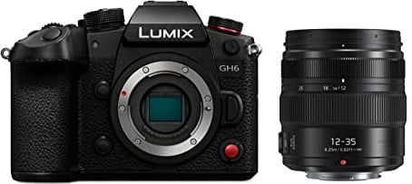 Panasonic LUMIX GH6 and LUMIX 12-35 mm F2.8 lens, 25.2 MP Mirrorless Camera with 5.7K 60 fps/4K 120 fps, Unlimited C4K/4K 4:2:2 10-Bit Video Recording, 7.5-Stop 5-Axis Dual Image Stabilization Black