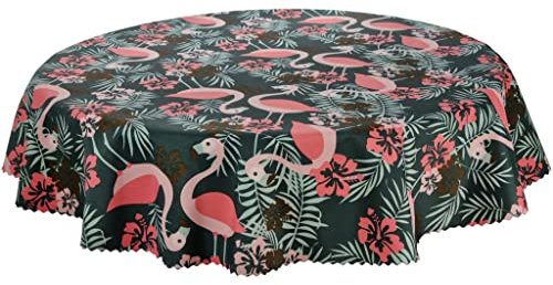 Rund wasserdichte Tischdecke Gartentischdecke Wasserabweisend Wetterfest Garten Balkon Terrasse Rosa Pink Flamingos Durchmesser: Ø 160 cm