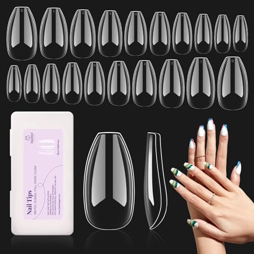 Beetles 500pcs Faux Ongles Court Ballerine, Acrylique Capsules Ongles Préformé Full Cover Soft Transparent Pose Ongle Avec Valise De Rangement en 10 Tailles, Short Ballerina