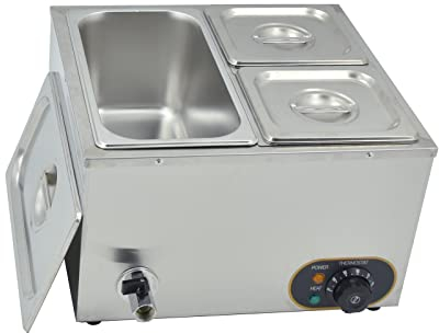 MOOTACO Baño Marie Eléctrico de Acero Inoxidable con Tapa, Temperatura Regulable 30°C - 85 °C (1X GN 1/3 +2X 1/6 GN)
