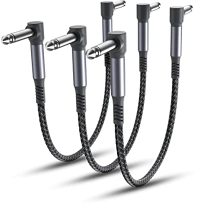 Elebase Guitar Patch Cables 15CM 3-Pack,6.35MM Effects Pedal Board Cord,1/4 Right-Angle Nylon Braided Instrument Audio Cable,Pedalboard Connector TS Copper Wire for Amp/Amplifier,Mixer,Electric Bass