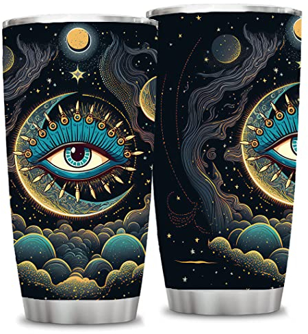 ATHAND Evil Eye Kaffeebecher, isolierter Edelstahlbecher mit Deckel, Böser Blick, Dekoration, Geschenke für Zuhause, Mutter, Frauen, Segensgeschenke, 590 ml, 1 Stück