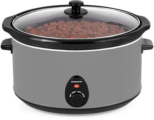 Andrew James 8L Slow Cooker, Removeable Easy to Clean Ceramic Bowl, 3 Temperature Settings, Cool Touch Handles & Non-Slip Feet, Energy Efficient Slow cooker with Tempered Glass Lid (grey).
