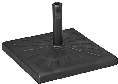 Outsunny 19kg Resin Garden Parasol Base Holder, Square Outdoor Market Umbrella Stand Weight for Poles of Φ32mm, Φ38mm, and Φ48mm, Black