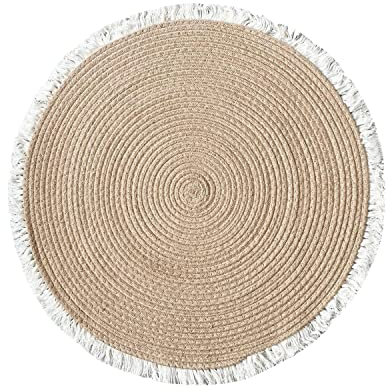 BULZEU Runder Teppich, Baumwolle, gewebt, mit Quasten, Boho-Teppich, waschbar, für Innenbereich, Flur, Schlafzimmer, Wohnzimmer (A, 100 cm)