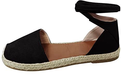 Dasongff Espadrilles Plates Femme Bout Fermé Élégant Couleur Unie Romaines Sandales à Lanières Ballerines Femmes Confortable Pied Large Sandales Corde en Paille Enfiler Slip-on Pas Cher