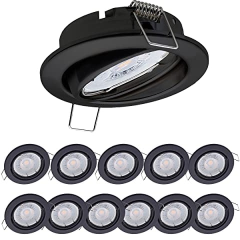 12x Oktaplex Einbaustrahler 3 stufig dimmbar Dijon Schwenkbar - LED Modul Nizza 4,8W 2700K 230V 380lm Warmweiß 110° - Spots Schwarz Lochmaß 68mm