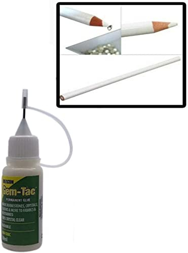 World Of Sparkles Gem-Tac Glue Applying Crystal Rhinestone Diamante Diamond Arts & Crafts Projects Fashion Accessories Jewelry Making DIY 10ml with 1 Wax Picker Pencil Free, Clear,White