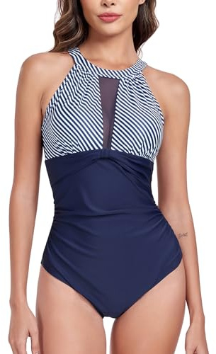Women High Neck Tummy Control One Piece Swimsuit Swimming Costume XW,XL