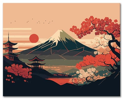 TISHIRON Kit de Peinture par Numéros - Style Japonais sur Toile pour Adultes, Enfants et Débutants - 40,6 x 50,8 cm - Sans Flamme