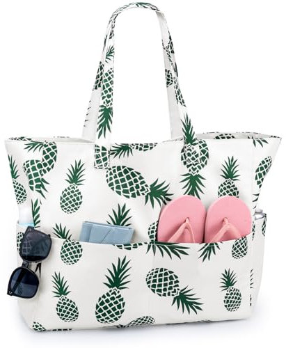 Strandtasche XXL Familie Große Beach Bag Badetasche mit Reißverschluss Shopper Damen, Leicht Faltbare Grosse Schwimmbadtasche, Urlaub Must Have Einkaufstaschen für Reisen Einkaufen Picknick Alltag