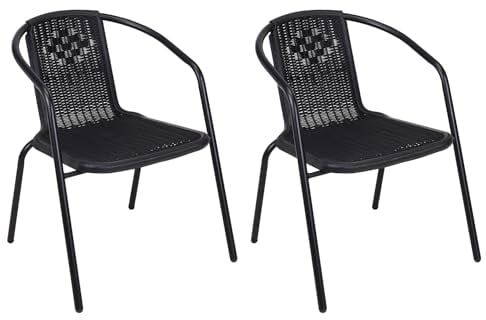 Mojawo Qualität 2 Stück Stahl/Polyrattanlook Bistrostuhl stapelbar Stapelstuhl Campingstuhl Gartenstuhl Küchenstuhl Balkonmöbel Gartensitzmöbel Schwarz
