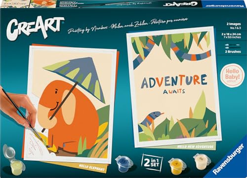 Ravensburger CreArt Baby Safari Set - Malen nach Zahlen für Erwachsene | DIY Malset mit Pinsel und Acrylfarben, 18 x 24 cm, Geschenk für Frauen und Männer