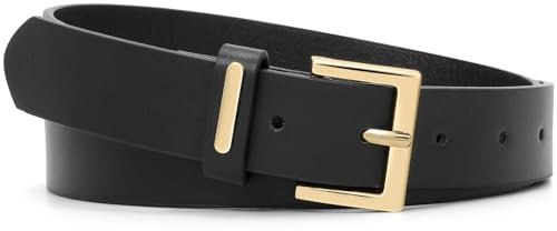 JasGood Damen Ledergürtel Mode Damen Gürtel mit Goldschnalle für Jeans Hosen Kleider,Schwarz,130cm